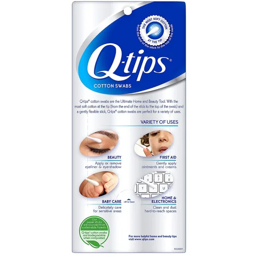 Miniatura 2 de Q-tips Hisopos de algodón para higiene y cuidado de la belleza, hisopos de algodón originales hechos con 100% algodón, 625 unidades (paquete de 2)