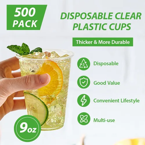 Miniatura 4 de Lilymicky Paquete de 500 vasos de plástico transparente de 9 onzas, vasos desechables para fiestas de cumpleaños, pícnics, ceremonias y cualquier