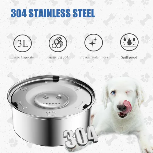 Miniatura 5 de Dispensador de agua para perros de 3 litros, cuencos de agua antiderrames para perros y comedero lento de acero inoxidable para perros, dispensador