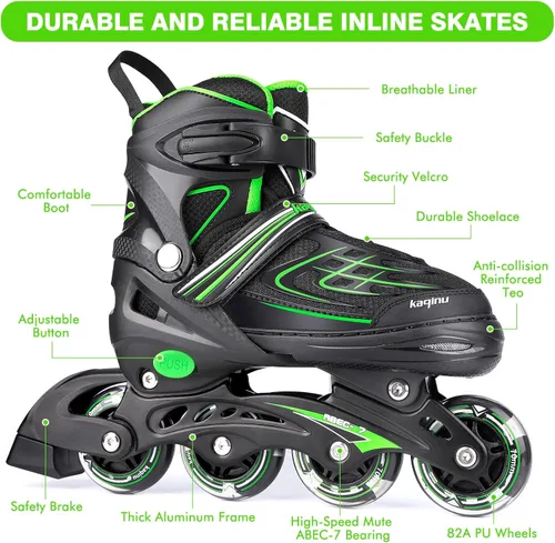 Miniatura 3 de Patines en línea ajustables, patines en línea para exterior con ruedas completamente iluminadas para niños y adultos, mujeres, niñas y niños B-verde