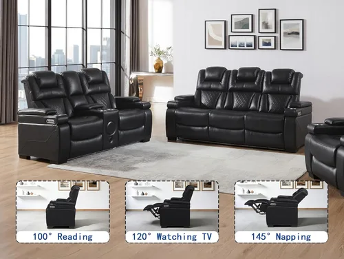 Miniatura 6 de THSUPER Sillón reclinable de cuero transpirable y sofá de dos plazas con luz LED, sofá reclinable para cine en casa con reposacabezas ajustable/luz