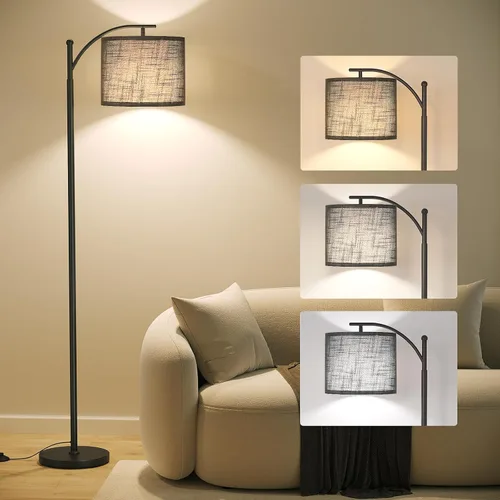 Miniatura 14 de SUNMORY Lámpara de pie de arco, moderna lámpara de pie con control remoto y bombilla regulable continua, lámparas de pie de metal con pantalla Negro