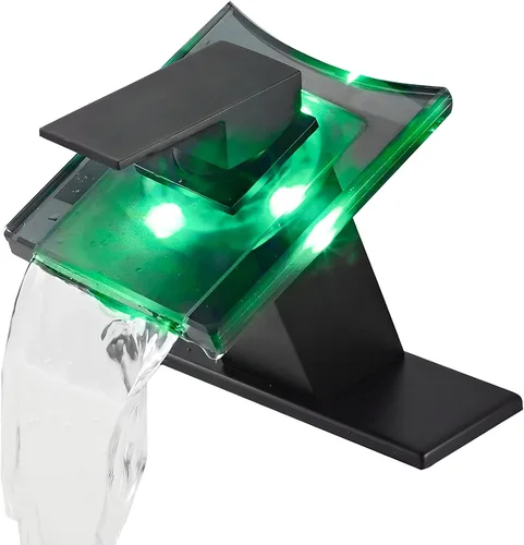 Miniatura 10 de Grifo de baño con salida de agua en cascada, diseño moderno, de un solo mango, un solo agujero, grifo de lavamanos de vidrio, cromado, de latón Cromo