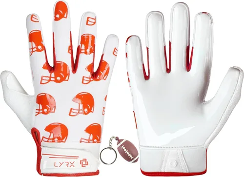 Miniatura 21 de Guantes de receptor de fútbol profesional LYRX con palma de silicona óptima, agarre antideslizante, control ultra adhesivo, deportivo, ligero
