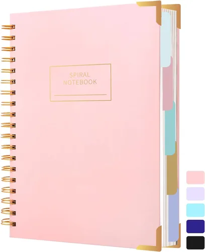 Miniatura 23 de Cuaderno de espiral de tapa dura con pestañas de 8 x 10 pulgadas, diarios grandes con líneas en espiral para mujeres con divisores, 240 páginas, D
