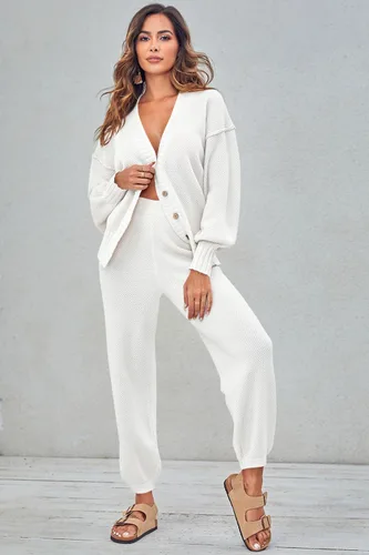 Miniatura 6 de Conjunto de 2 piezas para mujer, suéter de punto y pantalones deportivos de cintura alta