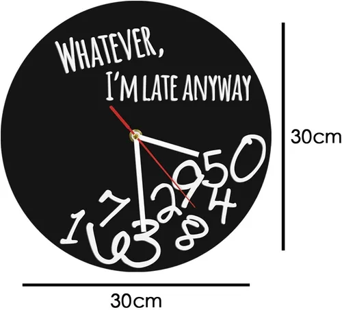 Miniatura 9 de The Geeky Days Whatever I'm Late Anyway - Reloj de pared negro moderno inglés con letra y hora, reloj personalizado con lo que sea icónico, reloj