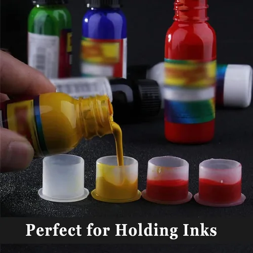 Miniatura 5 de Tapas de tinta para tatuajes – 300 tazas de tinta de tatuaje con base de tamaño mixto #11, tamaño pequeño #14, mediano #17, tapas grandes