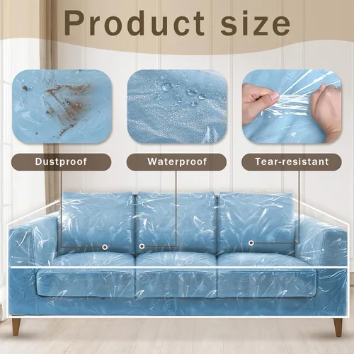 Miniatura 3 de Funda de sofá de plástico transparente, impermeable, gruesa, protectora para mascotas, funda de sofá de vinilo resistente contra garras de gatos