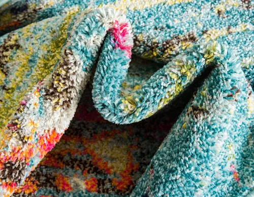 Miniatura 9 de Unique Loom Vita Collection - Alfombra vintage tribal sudoccidental sobreteñida (2 pies x 6 pies 7 pulgadas, para pasillo, turquesa/amarillo)