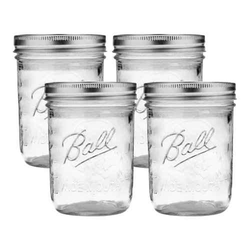 Miniatura 10 de Ball Mason, Frascos de mermelada con tapas y bandas, Set de 12 unidades de 4 oz, 4 onza, Transparente