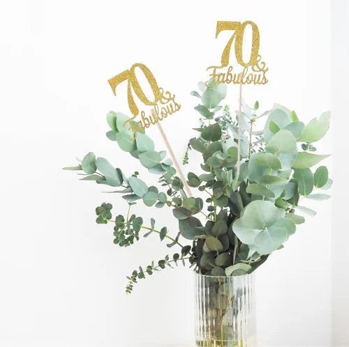 Miniatura 3 de Paquete de 10 centros de mesa dorados de doble cara y fabulosos para mesas, palos de centro de mesa del número 70, decoraciones de mesa