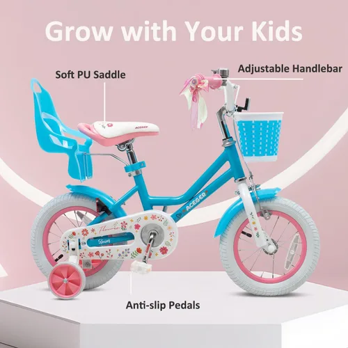 Miniatura 3 de ACEGER Girls Bike with Basket for Ages 2-12 Years Old Kids, 12 14 16 18 Inch with Training Wheels，Princess Style with Streamers, Handbrake & Coaster