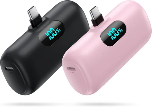 Miniatura 8 de [Paquete de 2] Mini cargador portátil de 5000 mAh, batería portátil de 3A PD USB C, batería de pantalla LCD compatible con iPhone 17/17 Air/16/16