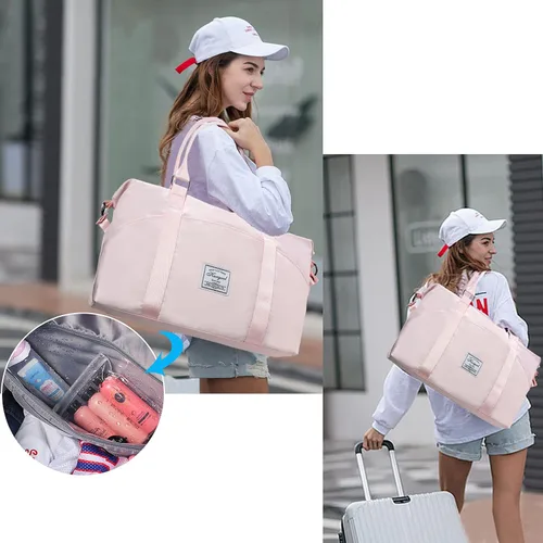 Miniatura 41 de Bolsa de gimnasio con bolsillo húmedo, bolsa de viaje plegable para mujer, bolsa de viaje impermeable para viajes, gimnasio, yoga
