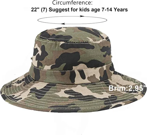 Miniatura 2 de Sombrero de camuflaje para niños con protección UV Camo-Boonie con correa para la barbilla, sombrero de pescador para pesca al aire libre para 5-14