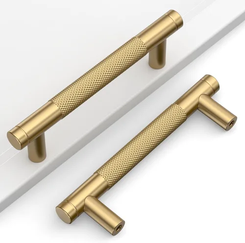Miniatura 24 de Paquete de 10 tiradores de gabinete de cocina color oro cepillado de 5 pulgadas (128mm), manijas estriadas para cajones, accesorios para armarios