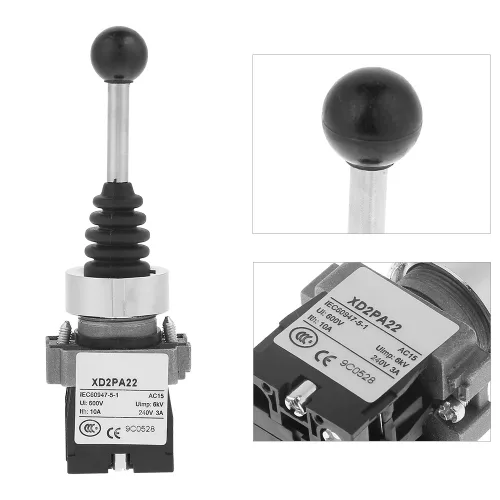 Miniatura 6 de 2NO Interruptor de palanca de mando de retorno de resorte Interruptor de control momentáneo de 2 posiciones de grado industrial para XD2PA22CR