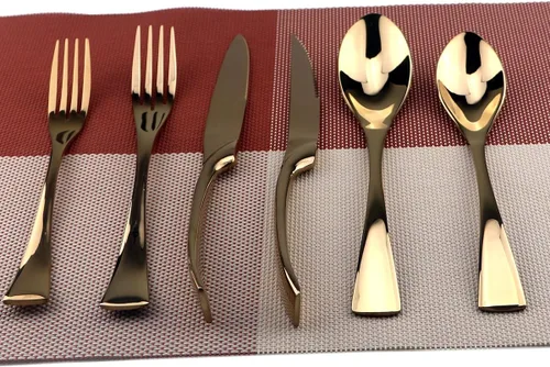 Miniatura 2 de Juego de cubiertos de acero inoxidable pulido de oro rosa, cuchillo de carne, tenedor, tenedor de ensalada, cuchara de postre, 24 piezas, servicio