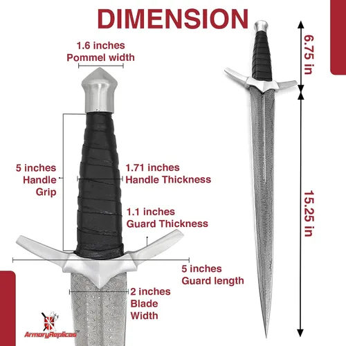 Miniatura 2 de Armory Replicas™ SS/KA Palillo de dientes del diablo Damasco Daga de Acero Espada Corta con Funda de Cuero