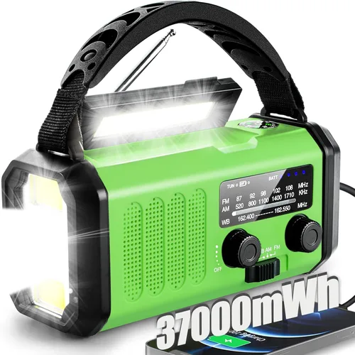 Miniatura 12 de QAUYYW Radio de emergencia con manivela, radio NOAA AM FM meteorológica portátil con manivela de 37000 mAh solar, con linterna de 3 modos y luz