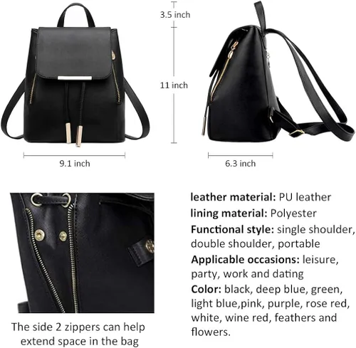 Miniatura 2 de Pahajim - Mochila de cuero sintético con zíper, casual, a la moda, para mujer