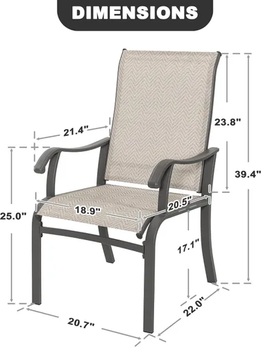Miniatura 3 de NUU GARDEN Juego de 2 sillas de comedor para patio, sillas de comedor al aire libre con marco recubierto de polvo, sillas de comedor de metal