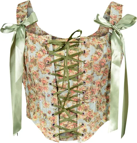 Corsé floral vintage para mujer, lindo chaleco bustier camisola sexy corte bodycon camiseta sin mangas Y2K Ojal Clubwear Verde
