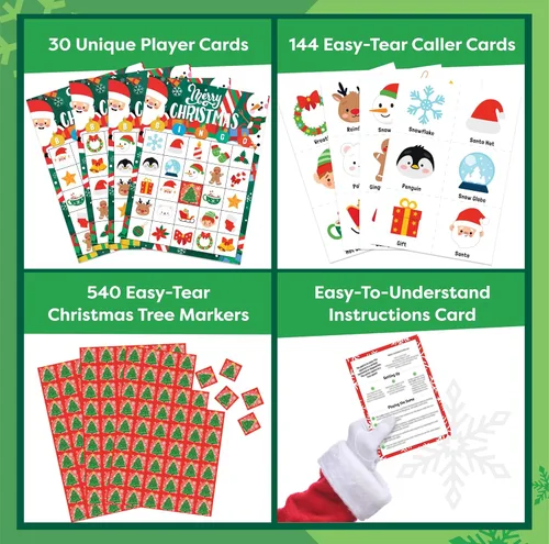 Miniatura 3 de Joyousa Juego de bingo de Navidad para niños, grupos grandes, 30 jugadores, juegos de Navidad para fiestas familiares, bingo de Navidad reutilizable