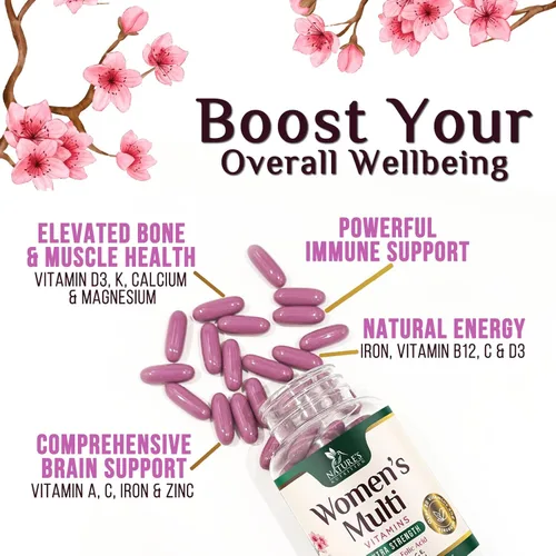 Miniatura 5 de Multivitamínico para mujer – Multivitaminas diarias completas para mujer con calcio, ácido fólico, vitamina A, C, D, E y vitaminas B, zinc y hierro