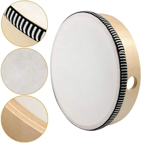 Miniatura 3 de Nydotd Juego de 2 tambores de mano – Instrumentos de percusión de tambor con marco de madera de 10 pulgadas y 8 pulgadas con 2 batidores de tambor