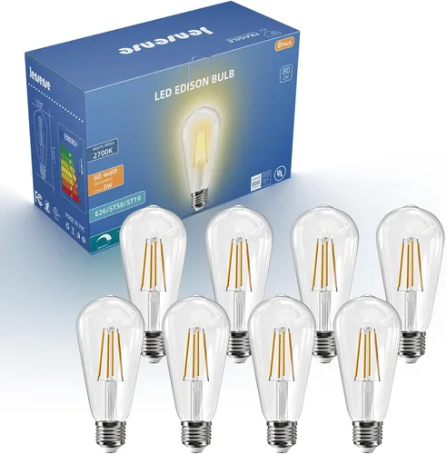 Miniatura 37 de Jensense Bombillas LED Edison E26, 60 vatios equivalentes, bombillas regulables, 2300 K, luz blanca cálida (cristal ámbar), estilo vintage