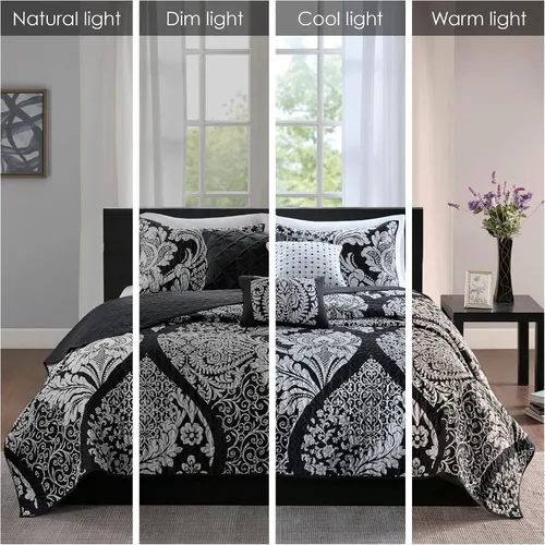 Miniatura 2 de Madison Park Vienna - Colcha reversible de algodón, diseño de costuras de lujo, para todas las estaciones, ropa de cama transpirable, fundas, Negro