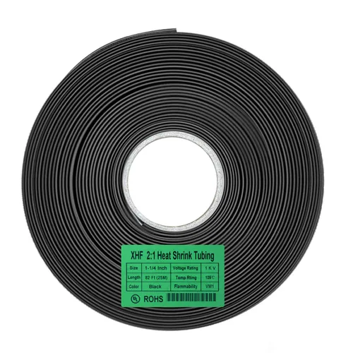 XHF UL Listed 82 FT 1-1/4" Rollo de tubos termorretráctiles 2:1, tubo retráctil industrial eléctrico para aislamiento de alambre, color negro