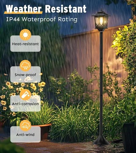 Miniatura 5 de Paquete de 2 postes de luz solar de 63 pulgadas, postes de luz solar para exteriores, impermeables, lámparas para exteriores, patio, decoración