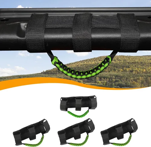 Miniatura 20 de Hoolcar 4 asas de agarre de barra antivuelco, asas de agarre de paracaídas compatibles con Jeep Wrangler YJ TJ JK JKU JL JLU y Gladiator JT Negro