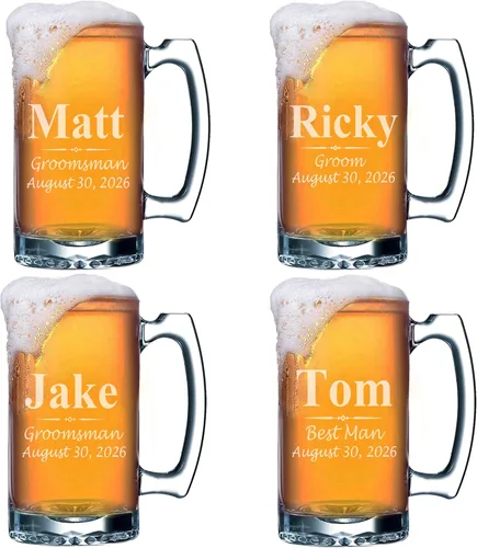 Miniatura 8 de My Personal Memories Juego de 4, juego de 8 y más tazas de cerveza grabadas personalizadas de padrinos de boda de 16 onzas, regalos personalizados