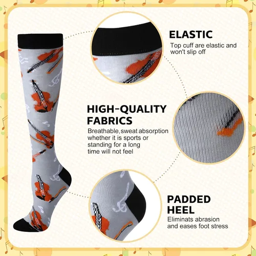 Miniatura 3 de 8 pares de calcetines altos de música para hombre, calcetines deportivos para voleibol, sóftbol, deportes, deportes, regalo para amantes de la música