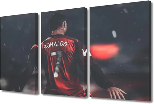 Miniatura 17 de TISHIRON CR7 - Póster de Cristiano Ronaldo de 3 piezas, lienzo para pared, cuadros de superestrella de fútbol, arte de pared grande envuelto