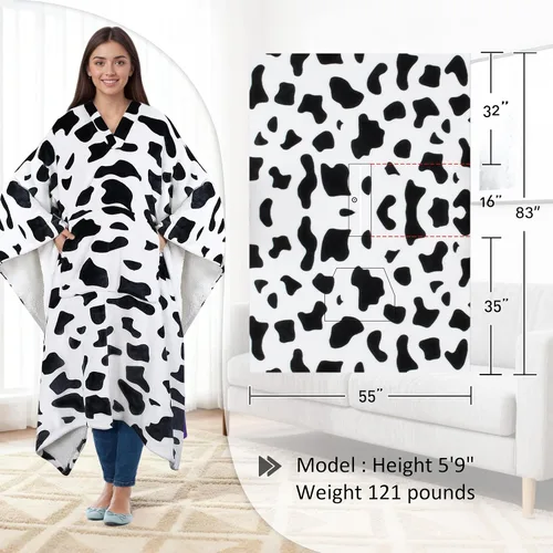 Miniatura 7 de Catalonia Manta Poncho Sherpa Vestible para Adultos Mujeres Hombres, Manta Capa Envolvente con Bolsillo, Cálida, Suave, Acogedora, Cómoda, Regalo