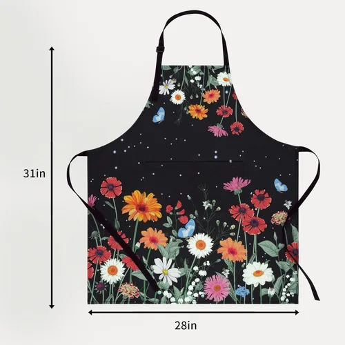 Miniatura 5 de ASPMIZ Delantal floral para adultos, delantal impermeable para mujer con 2 bolsillos, delantales de cocina de flores con correa ajustable