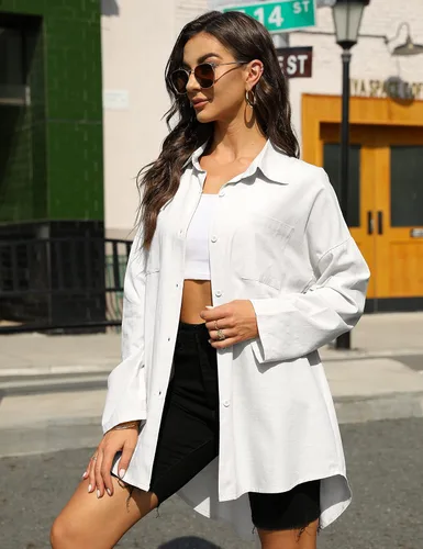 Miniatura 3 de Bianstore Camisas de lino de gran tamaño para mujer, blusas de manga larga con botones