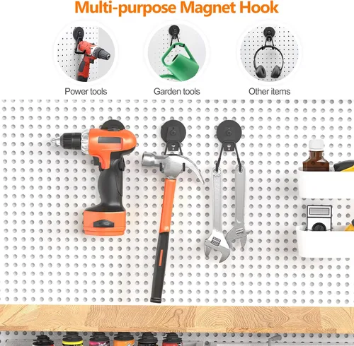 Miniatura 8 de Homde Gancho magnético resistente, paquete de 3 soportes magnéticos fuertes para taller de garaje, colgador grande de utilidad industrial