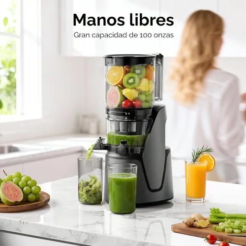 Miniatura 5 de EanOruus Máquinas exprimidoras 3 en 1 de prensa en frío con canal extra grande de 6.5 pulgadas, gran capacidad de 100 onzas, motor de CA, hace jugo
