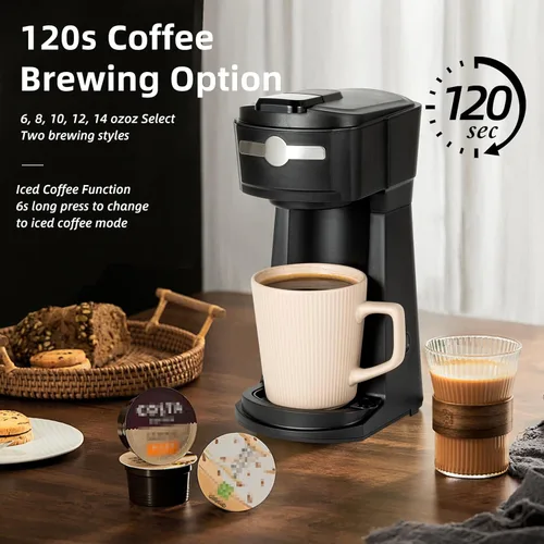 Miniatura 6 de Cafetera de una sola porción K Cup 2 en 1, tamaños de preparación de 6 a 14 oz, apagado automático y filtro reutilizable, uso de cápsulas de café