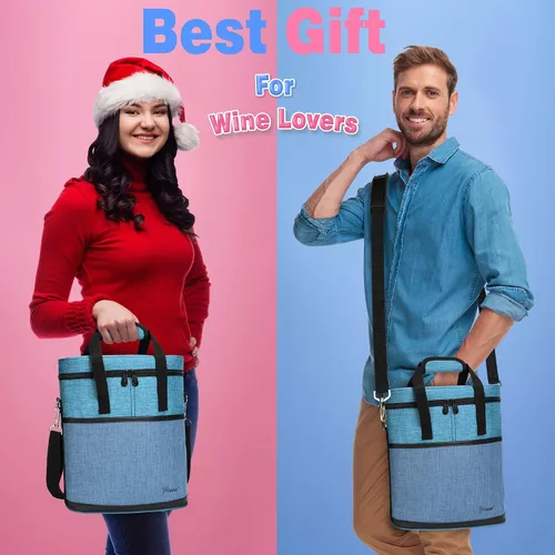 Miniatura 4 de Tirrinia Transportador de regalo de vino aislado – 3 botellas de viaje acolchada bolsa de viaje para vino con asa y correa ajustable para el hombro