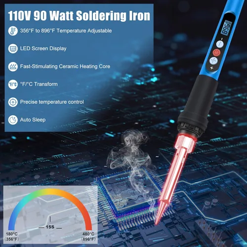 Miniatura 2 de Kit de soldador ANBES, pistola de soldadura LCD digital de 90 W 110 V con calentamiento rápido, kit de soldador de cerámica de 10 en 1