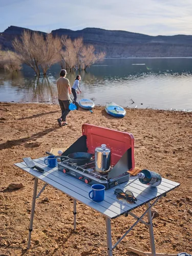 Miniatura 5 de Camp Chef Mountain Series Kodiak - Estufa de campamento de dos quemadores de alta potencia - La tapa funciona como cortavientos - Estufa de cocina