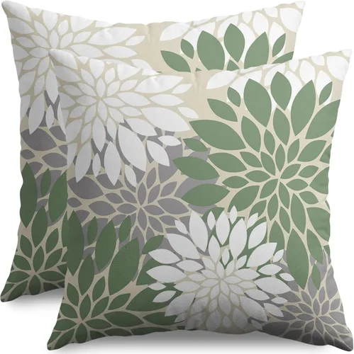 Miniatura 43 de Fundas de Almohada Azul Aguamarina 16X16 Pulgadas Juego de 2, Flores de Dalia Primavera Verano Floral Crema Fundas de Almohada Decorativas