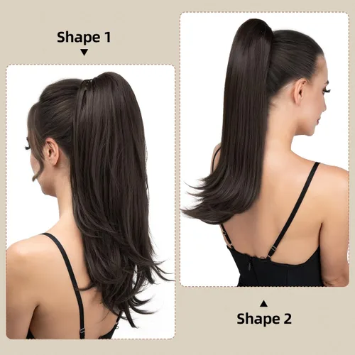Miniatura 4 de Extensión de cola de caballo con clip, de 18 pulgadas, extensiones de cabello para mujer, cola de caballo larga y recta, cola de caballo rizada